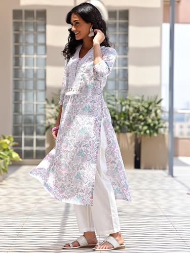 Libas Womens Printed Cotton Straight Kurta With Trousers and Dupatta - Authentic Libas Clothing | UrbanThreads - Image 3