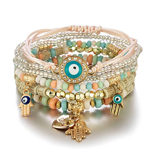 Shining Diva Bohemian Stackable Hamsa Hand Evil Eye Bracelets - Image 2