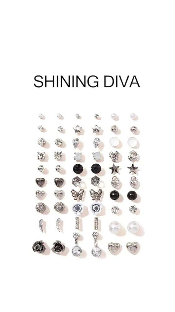 Shining Diva 30 Pairs Earrings Combo Set Crystal Pearl Women - Image 3