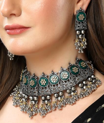 Shining Diva Oxidised Necklace Jewellery Set for Women - Image 4