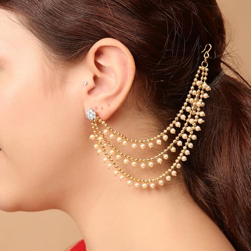 Shining Diva Bahubali Pearl Ear Chain Earrings for Women - Image 4