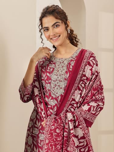 Libas Maroon Printed Cotton Kurta Set | UrbanThreads.in - Image 5
