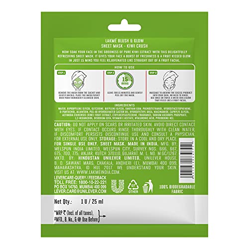 Lakmé Blush & Glow Kiwi Sheet Mask Instant Hydration - Image 3