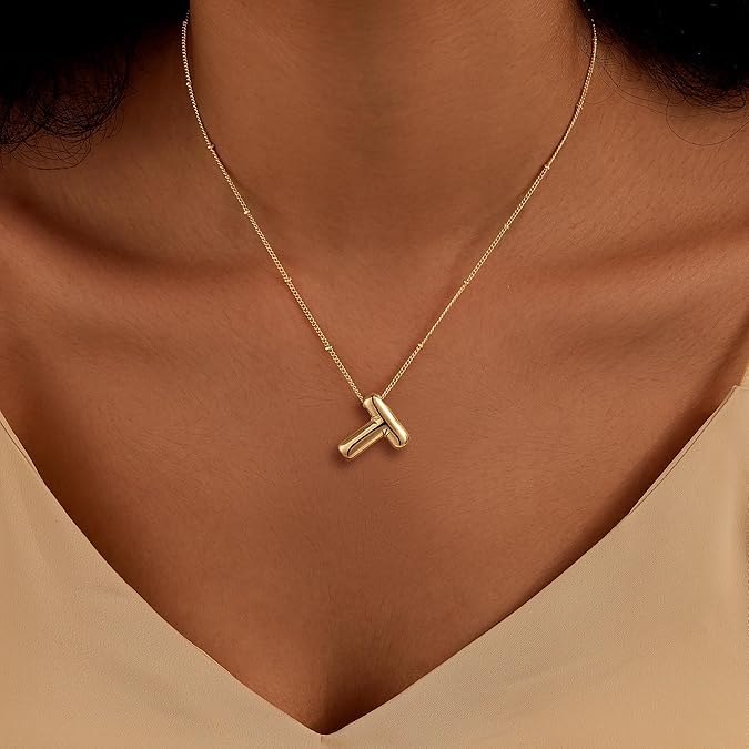 Shining Diva A-Z Letter Bubble Necklace 18K Gold Plated - Image 4