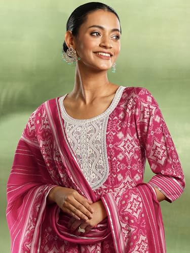 Pink Printed Silk Anarkali Suit Set | Libas - Urban Threads - Image 4