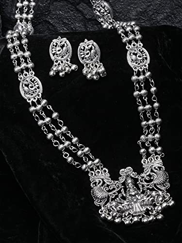 Shining Diva Oxidised Silver Necklace Set for Women - Image 5