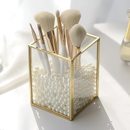 Handy Creations 4 Inch Glass Makeup Brush Holder Gold Frame