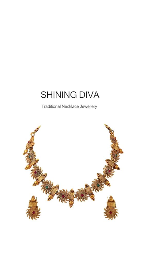 Shining Diva 18k Gold Plated Choker Necklace Set - Image 3