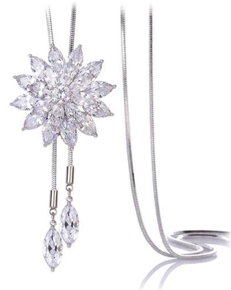 Shining Diva Crystal Flower Long Chain Pendant Necklace Women