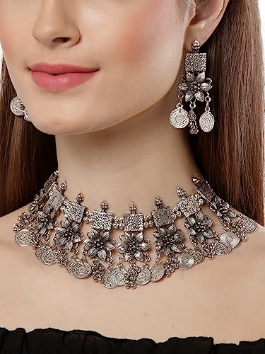 Shining Diva Oxidized Traditional Choker Necklace Jewellery - Image 5