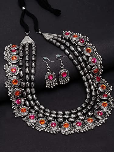 Shining Diva Oxidised Silver Tribal Necklace Set for Women - Image 5