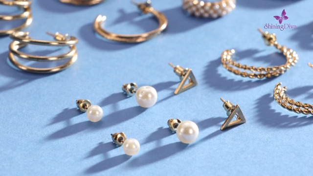 Shining Diva 18-Pair Earring Set Gold Hoops Pearl Studs - Image 5