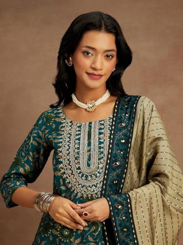 Floral Blue Silk Kurta Set | Elegant Indian Outfit - UrbanThreads - Image 5