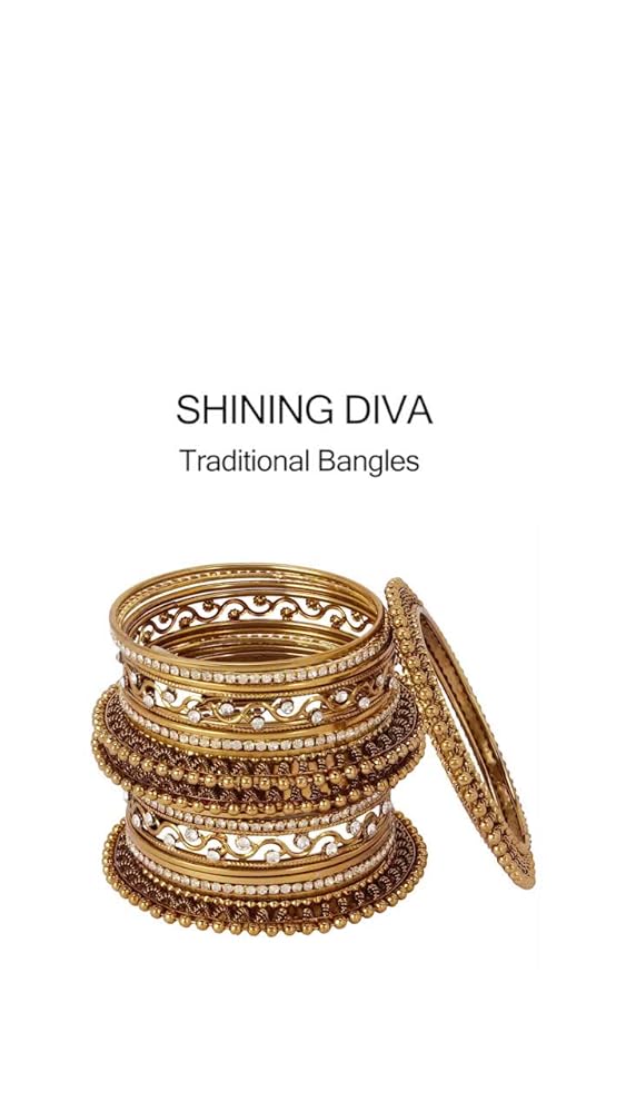 Shining Diva Antique Gold and Silver Plated Bangles for Women - Image 3