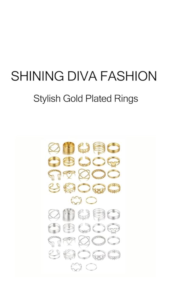 Shining Diva 44 pcs Gold and Silver Plated Rings for Women - Image 3