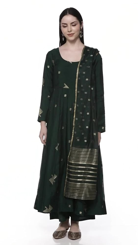 Libas Women's Woven Design Chanderi Silk Anarkali Kurta With Palazzo & Dupatta - Authentic Libas Clothing | UrbanThreads - Image 3