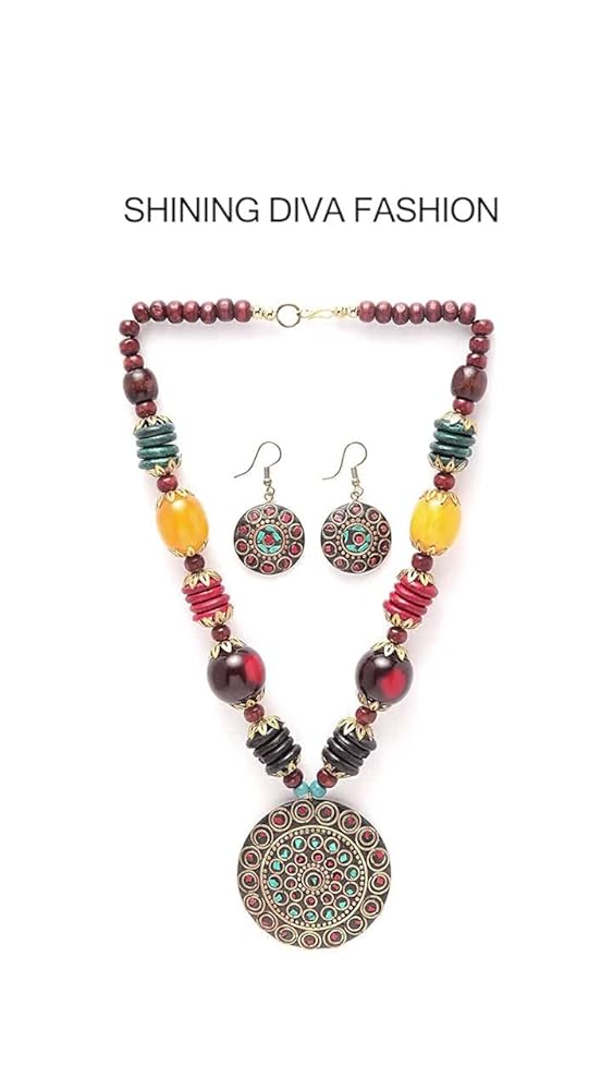 Shining Diva Traditional Tibetan Pendant Necklace Set for Women - Image 3
