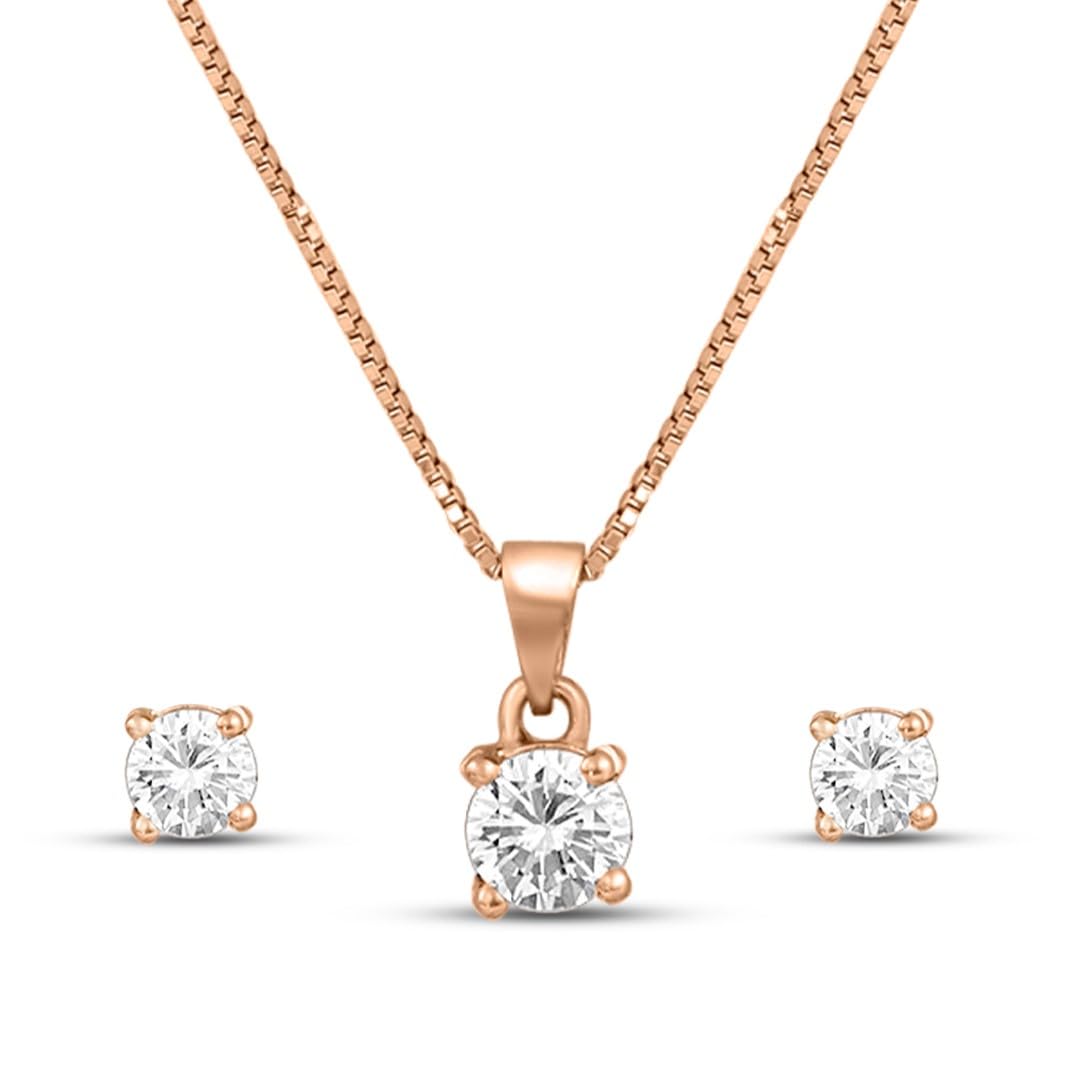 ZAVYA 925 Sterling Silver Jewellery Set Sensational Solitaire Rose-Gold Cubic Zirconia | With Certif - Authentic ZAVYA Fashion | UrbanThreads