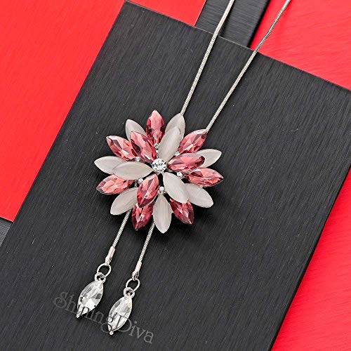 Shining Diva Crystal Flower Silver Plated Long Chain Necklace - Image 5