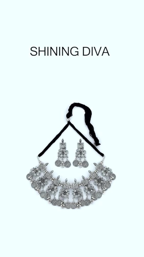 Shining Diva Oxidized Traditional Choker Necklace Jewellery - Image 3