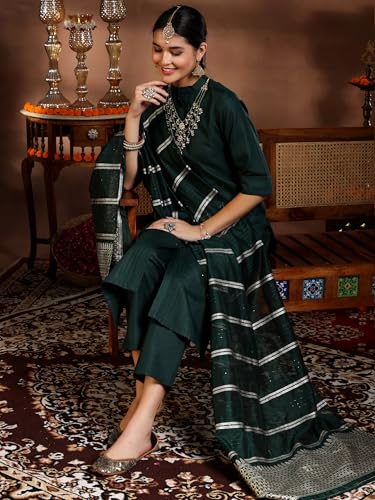 Libas Womens Woven Design Cotton Blend Straight Kurta With Trousers and Dupatta - Authentic Libas Clothing | UrbanThreads - Image 3