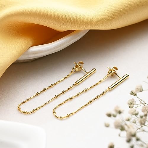 ZAVYA 925 Sterling Silver Minimal Drop Gold Plating Stud Earrings | Gift for Women and Girls | With - Authentic ZAVYA Accessories | UrbanThreads - Image 4