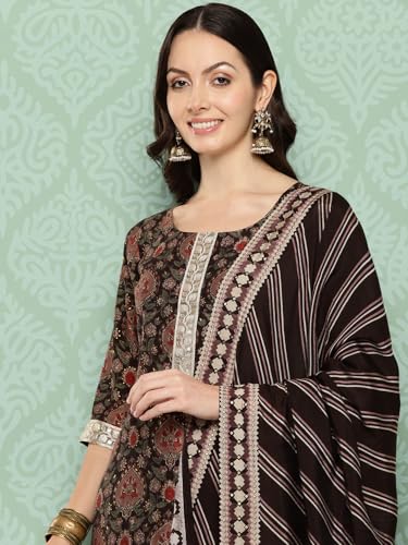 Libas Womens Printed Silk Blend Straight Kurta With Trousers and Dupatta - Authentic Libas Clothing | UrbanThreads - Image 5