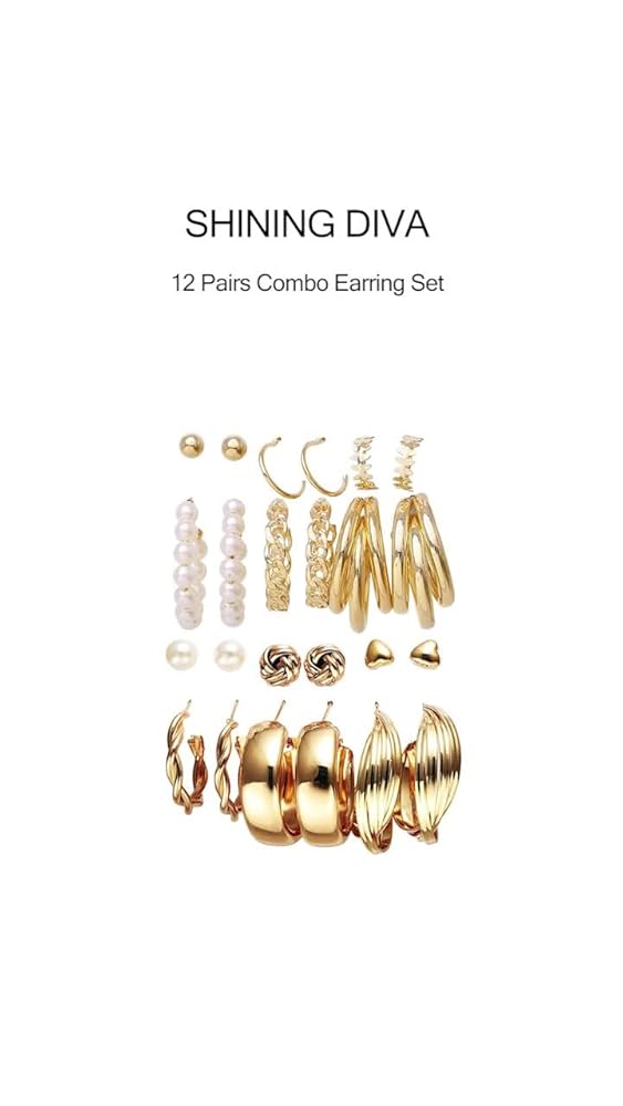 Shining Diva 12 Pairs Earring Set Western Earrings for Women - Image 3