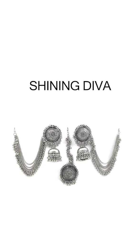 Oxidized Silver Maang Tikka Jhumka Set Traditional Jewelry - Image 3