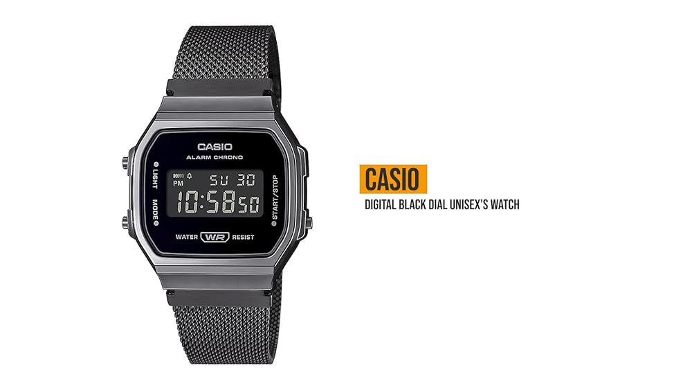 Casio Vintage Black Digital Watch Silver Stainless Steel - Image 3
