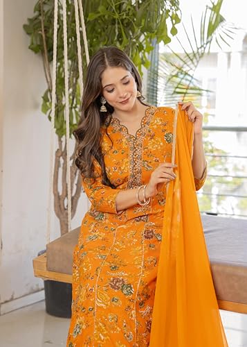 MANHAREE | Women's Rayon Kurta with Pant & Dupatta Set - Authentic MANHAREE Clothing | UrbanThreads - Image 4