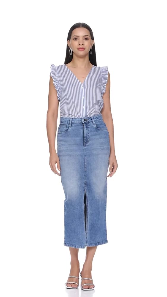 Leriya Fashion High Waist Denim Skirt for Women – Long Straight Fit Skirt's with Side Slit | Summer - Authentic Leriya Clothing | UrbanThreads - Image 3