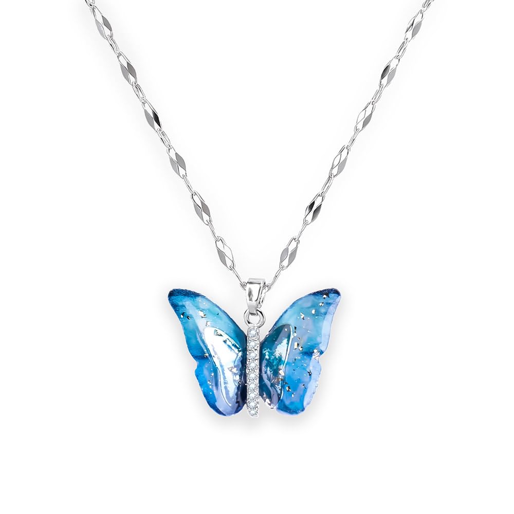 SALTY Blue Winged Butterfly Pendant Necklace for Women