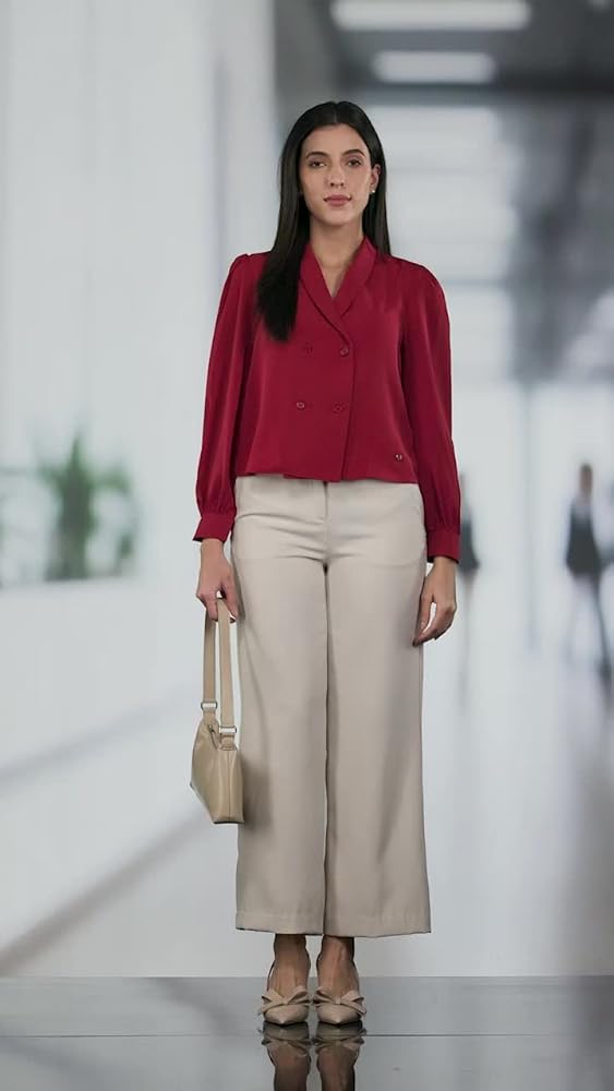 Allen Solly Women's Polyester Solid Regular Fit Blouse - Image 3