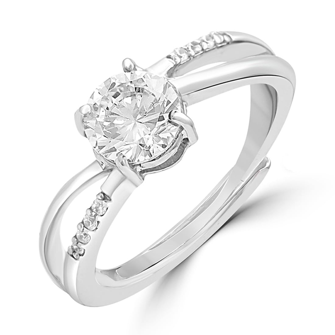 ZAVYA 925 Sterling Silver CZ Circular Solitaire Adjustable Ring