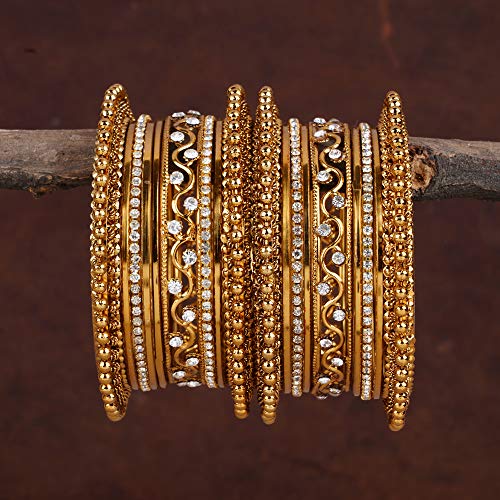 Shining Diva Antique Gold and Silver Plated Bangles for Women - Image 4