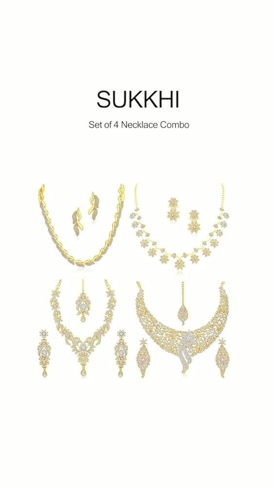 Sukkhi Gold Plated Wedding Jewellery Austrian Diamond Set of 4 - Image 3