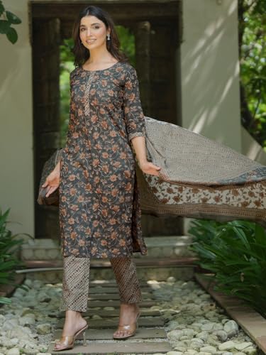 Libas Womens Printed Cotton Straight Kurta With Trousers and Dupatta - Authentic Libas Clothing | UrbanThreads - Image 3