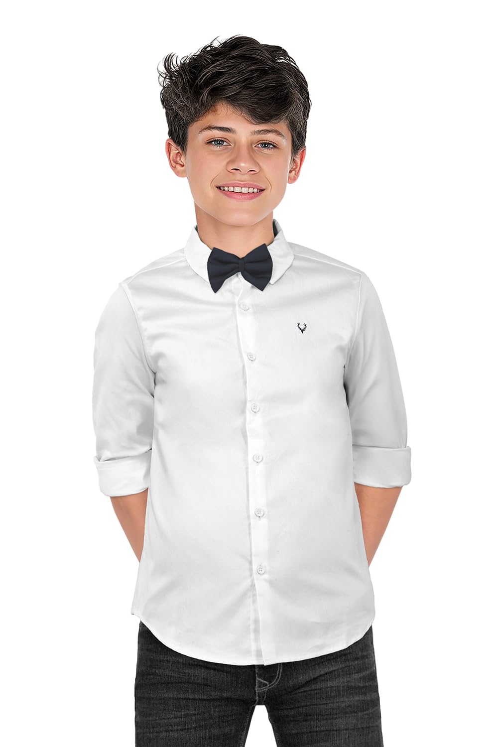 Allen Solly Boys Cotton Slim Fit Solid Shirt with Bow