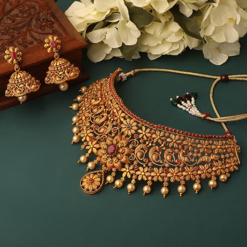 Shining Diva Pearl Choker Traditional Temple Necklace - Image 5