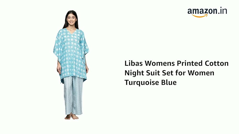 Libas Womens Printed Cotton Night Suit Set for Women Turquoise Blue - Authentic Libas Clothing | UrbanThreads - Image 3