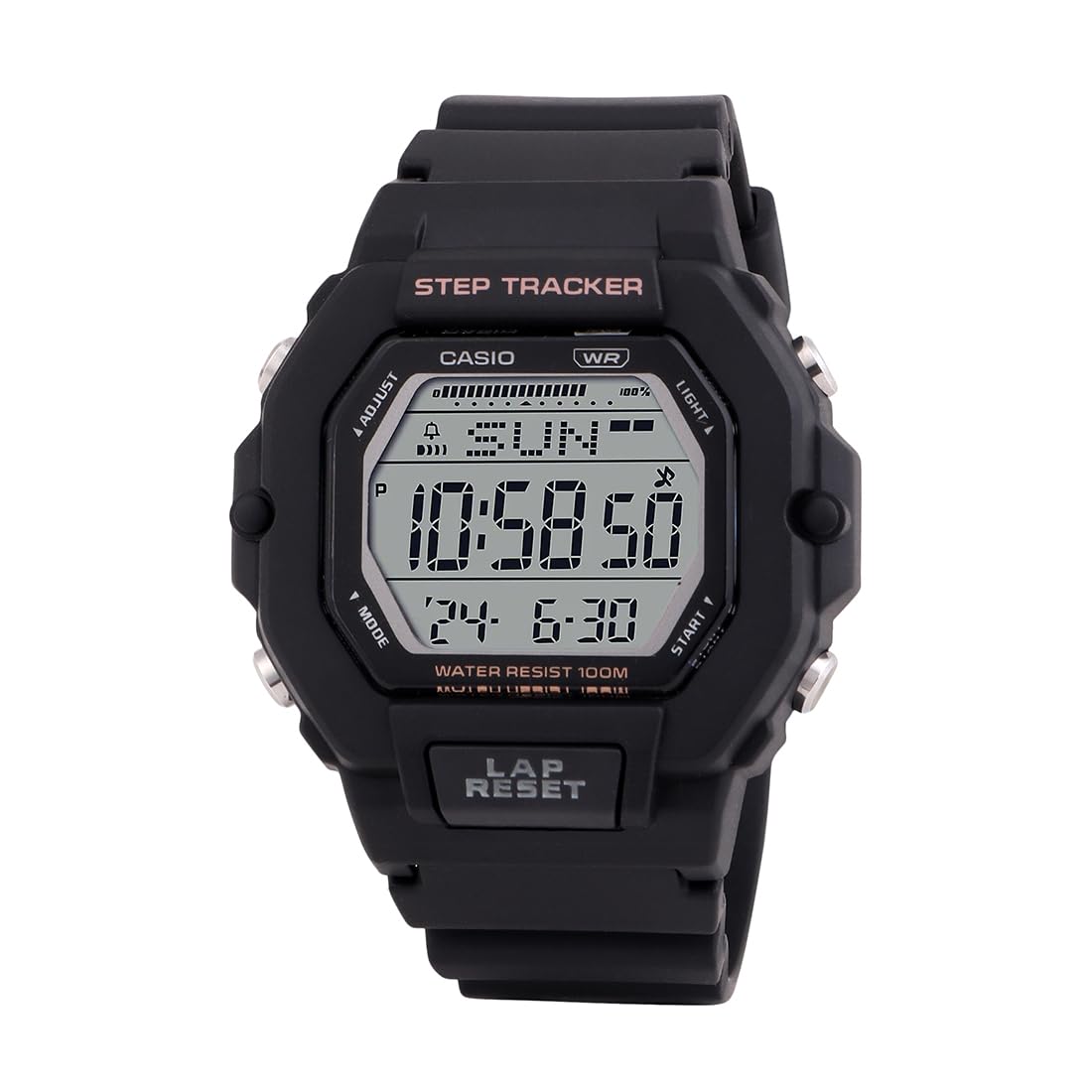 Casio Digital Black Watch Step Tracker Lap Memory