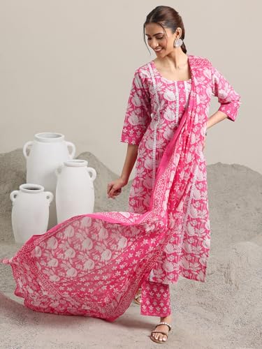 Libas Womens Printed Cotton Straight Kurta With Trousers and Dupatta - Authentic Libas Clothing | UrbanThreads - Image 3