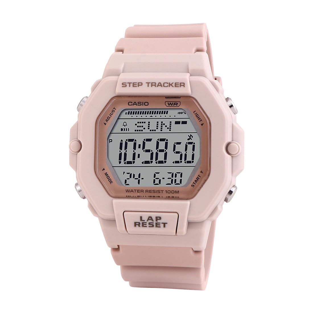 Casio Pink Digital Watch Beige Band Step Tracking