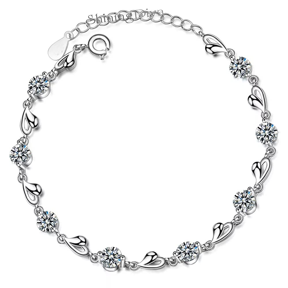 Shining Diva Platinum Plated Austrian Crystal Heart Bracelet