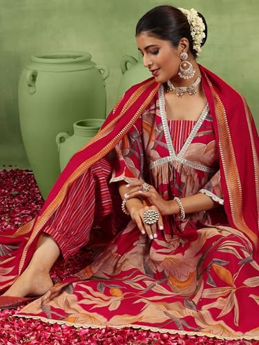 Libas Womens Printed Silk Blend A-Line Kurta With Salwar and Dupatta - Authentic Libas Clothing | UrbanThreads - Image 5