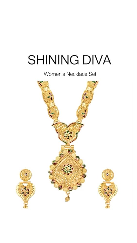 Shining Diva Long Design Necklace Set One Gram Gold Plated Women - Image 3