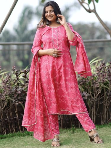 Libas Womens Printed Cotton A-Line Kurta With Trousers and Dupatta - Authentic Libas Clothing | UrbanThreads - Image 5