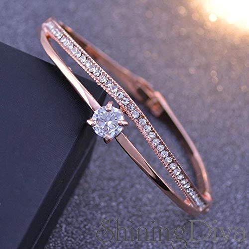 Shining Diva 18k Rose Gold Plated Crystal Bangle Bracelet Women - Image 4
