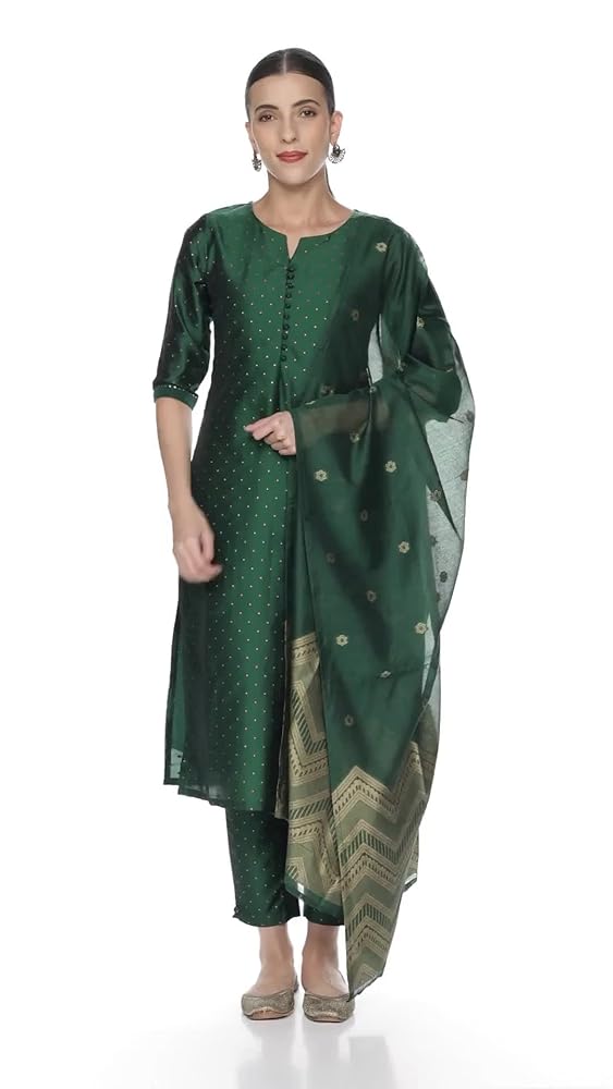 Libas Womens Self Design Silk Blend Straight Kurta With Trousers and Dupatta - Authentic Libas Clothing | UrbanThreads - Image 3